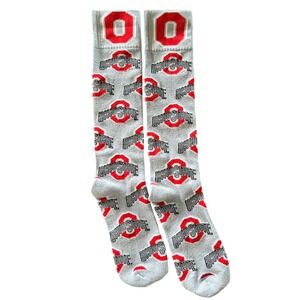NWOT Ohio State Buckeyes NCAA Logo Crew Socks Scarlet Gray Unisex OSU Fan Gear